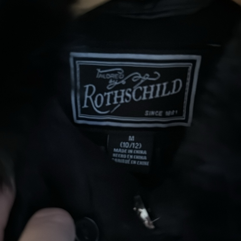Girls black wool coat with faux fur trim size 10/12 by Rothschild - Picture 3 of 3